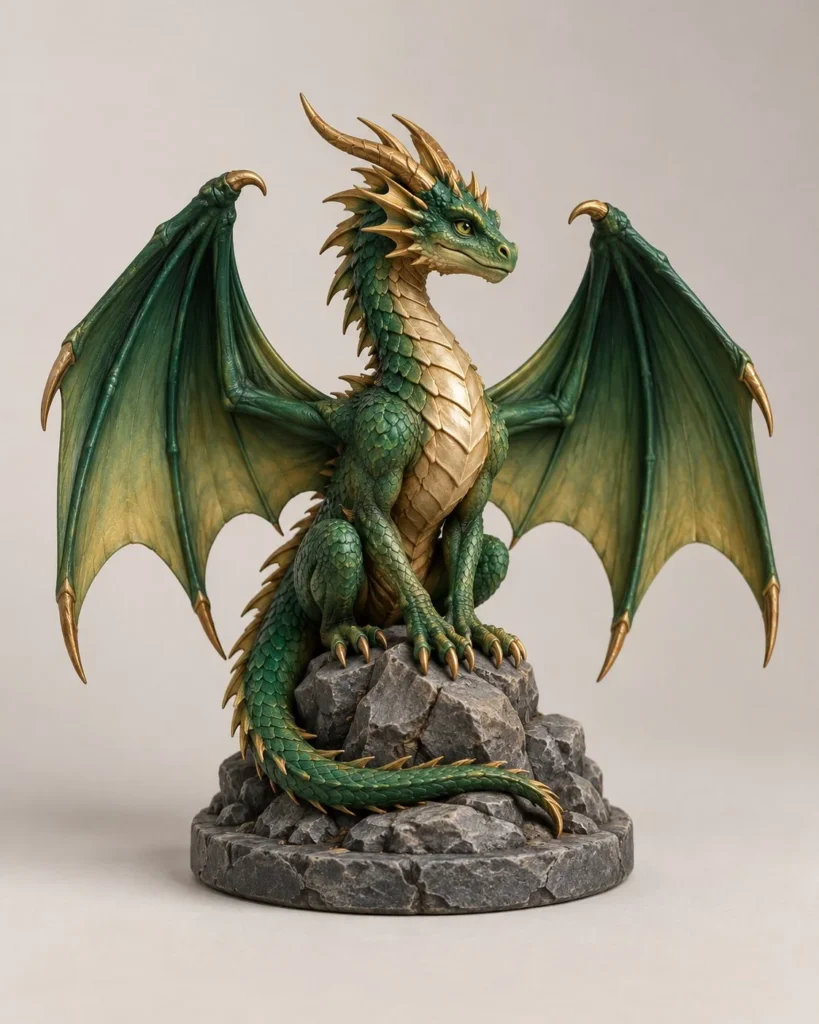 Emerald dragon on a rock